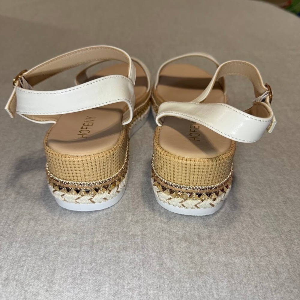 HOFENY Women White Platform Espadrille Wedge Sandals Ankle Strap Buckle - Picture 3 of 5